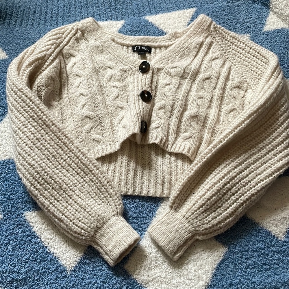 Art class cropped button up sweater